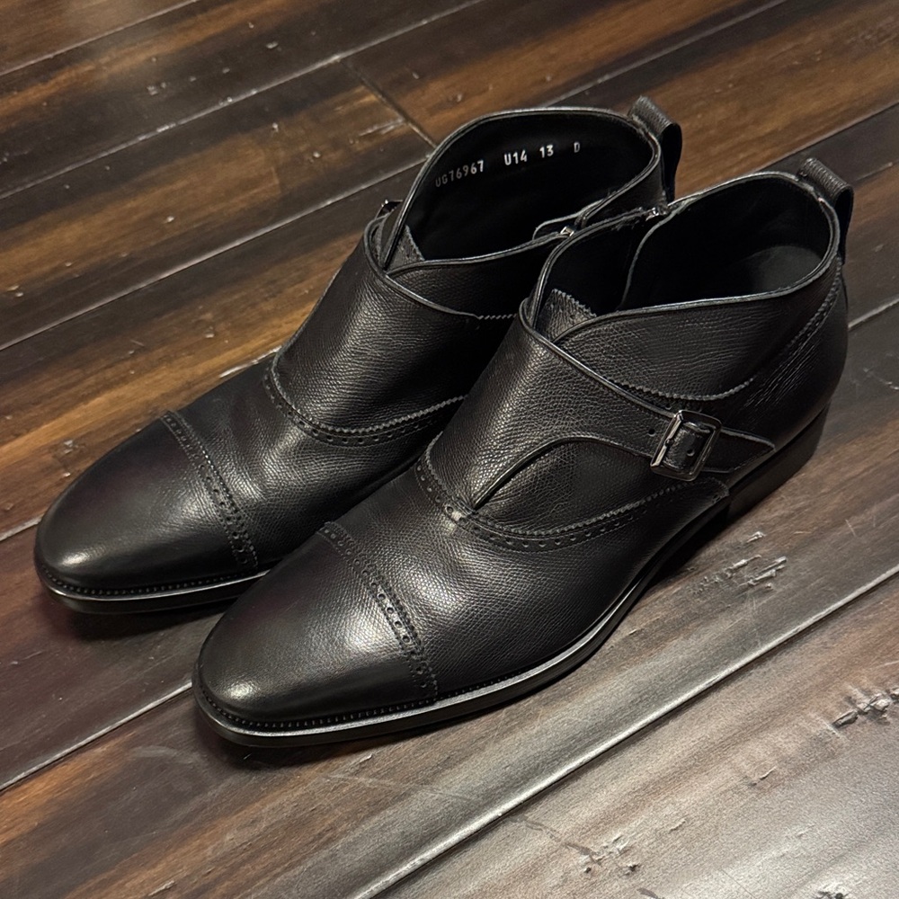 Salvatore Ferragamo Black Leather Chukka Monk Strap Boots